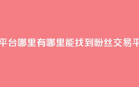 粉丝交易平台哪里有 - 哪里能找到粉丝交易平台？。  第1张