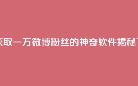 一元获取一万微博粉丝的神奇软件揭秘  第1张 一元获取一万微博粉丝的神奇软件揭秘  第1张