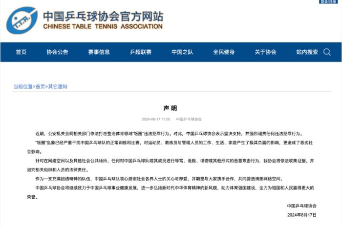 中国乒协就近期“饭圈”乱象发布声明  第2张