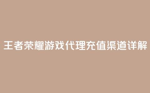 王者荣耀游戏代理充值渠道详解  第1张 王者荣耀游戏代理充值渠道详解  第1张