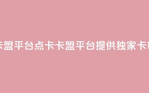 点卡卡盟平台(点卡卡盟平台:提供独家卡密服务)  第1张 点卡卡盟平台(点卡卡盟平台:提供独家卡密服务)  第1张