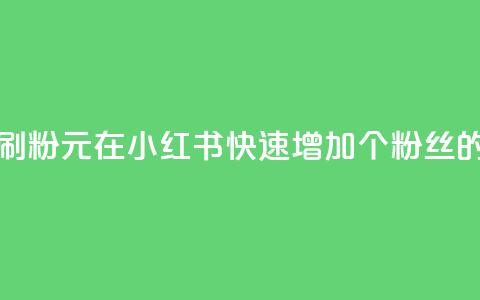 1元小红书秒刷1000粉 - 1元在小红书快速增加1000个粉丝的方法!  第1张 1元小红书秒刷1000粉 - 1元在小红书快速增加1000个粉丝的方法!  第1张